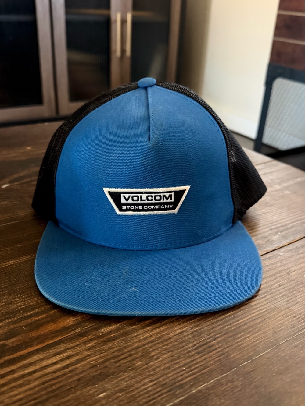 Volcom Blue and Black Trucker Hat with Logo Patch